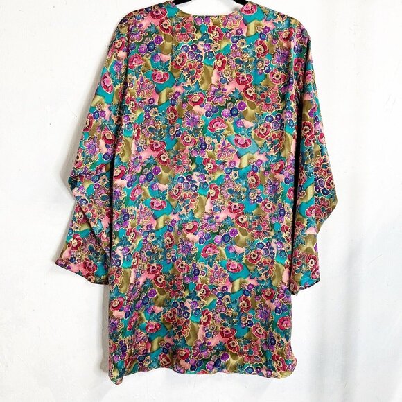 Victoria's Secret Silk Floral Tunic Blouse Womens Medium VTG Cardigan Cover Up - Picture 10 of 11